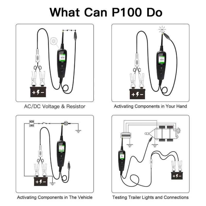 P100 TopDiag P100 2m Car Electrical Circuit Tester Automotive Power Scan Probe Circuit Kit 12V24V Battery Tester Diagnostic Tool