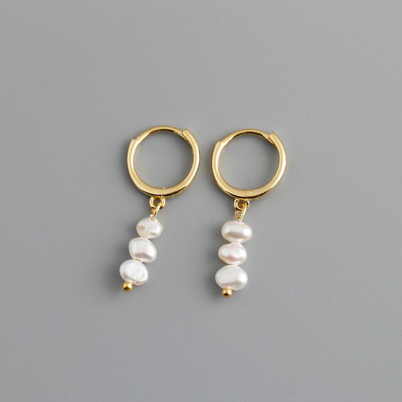 

WANTME Real 925 Silver Natural Freshwater Baroque Pearl Stud Earrings for Women Bohemian Charming Jewelry Trend біле золото кольору