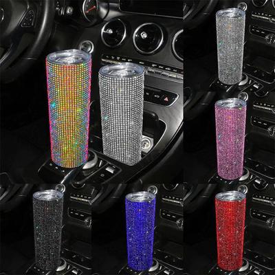 500ml diamantová křišťálová láhev do auta Nerezová láhev na vodu Bling Rhinestones vakuové baňky na šálek kávy Sklenice do auta Příslušenství
