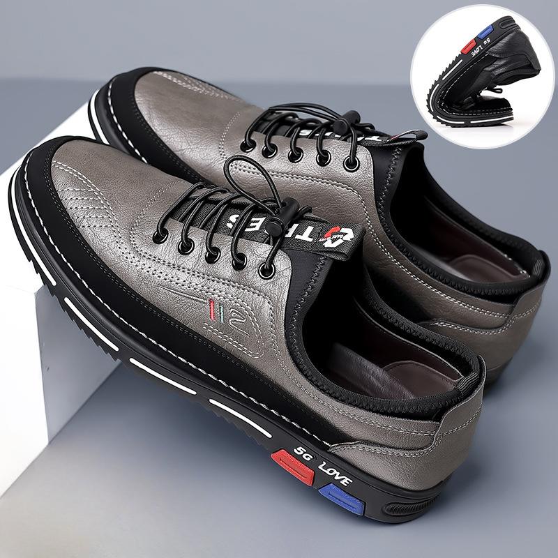 Fashion Genuine Leather Man Shoes Elastic Band Men's Sneakers Concise Soft Soled Men Casual Shoes Light Running Sneaker Tenis Shoes 50