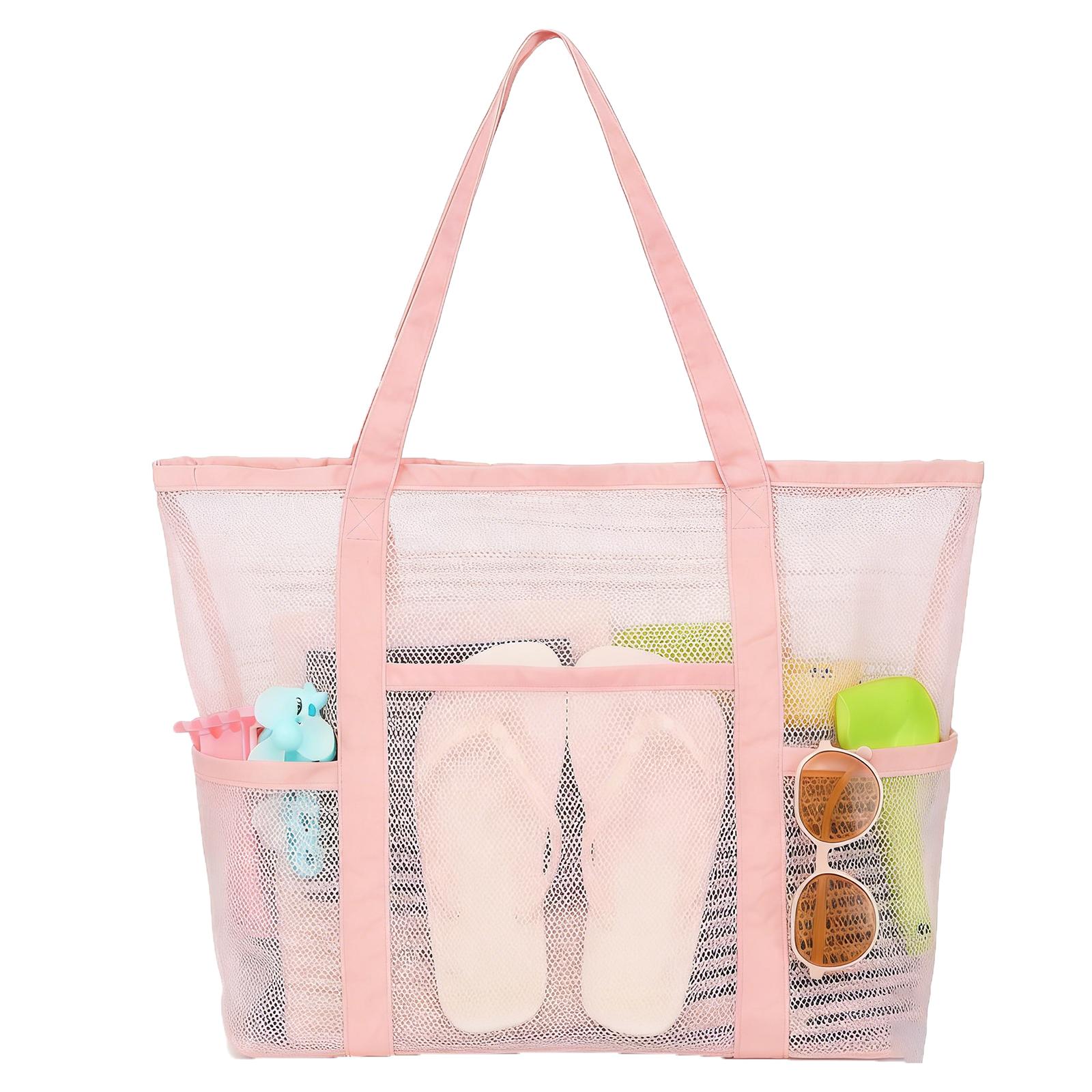

Сітчаста пляжна сумка для жінок, повсякденні сумки, велика пляжна сумка-тоут для басейну, подорожей, відпустки One Size рожевий