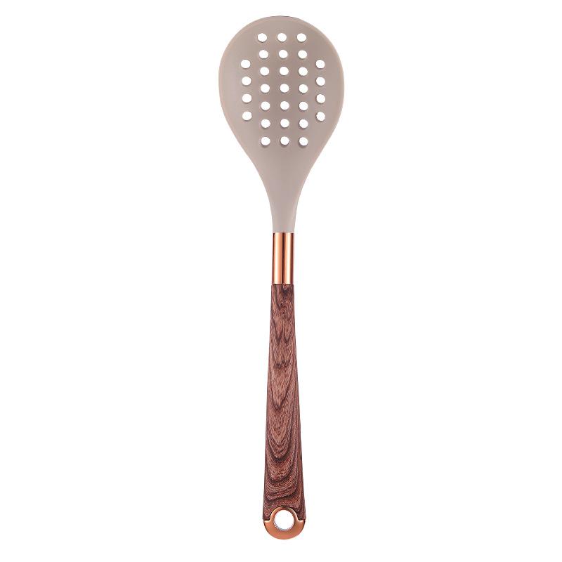 LMETJMA Silicone Kitchen Utensil Set 10 Pcs Cooking Utensil with Utensils Holder Wooden Pattern Handles Nonstick Cookware JT264