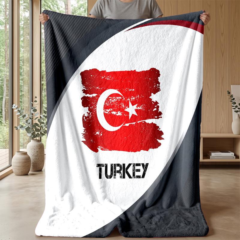 Türkei Fußball Bedruckte Flanelldecke Hautfreundlich Warm Dekorativer Überwurf für Innen Couch Bett Tägliche Nutzung