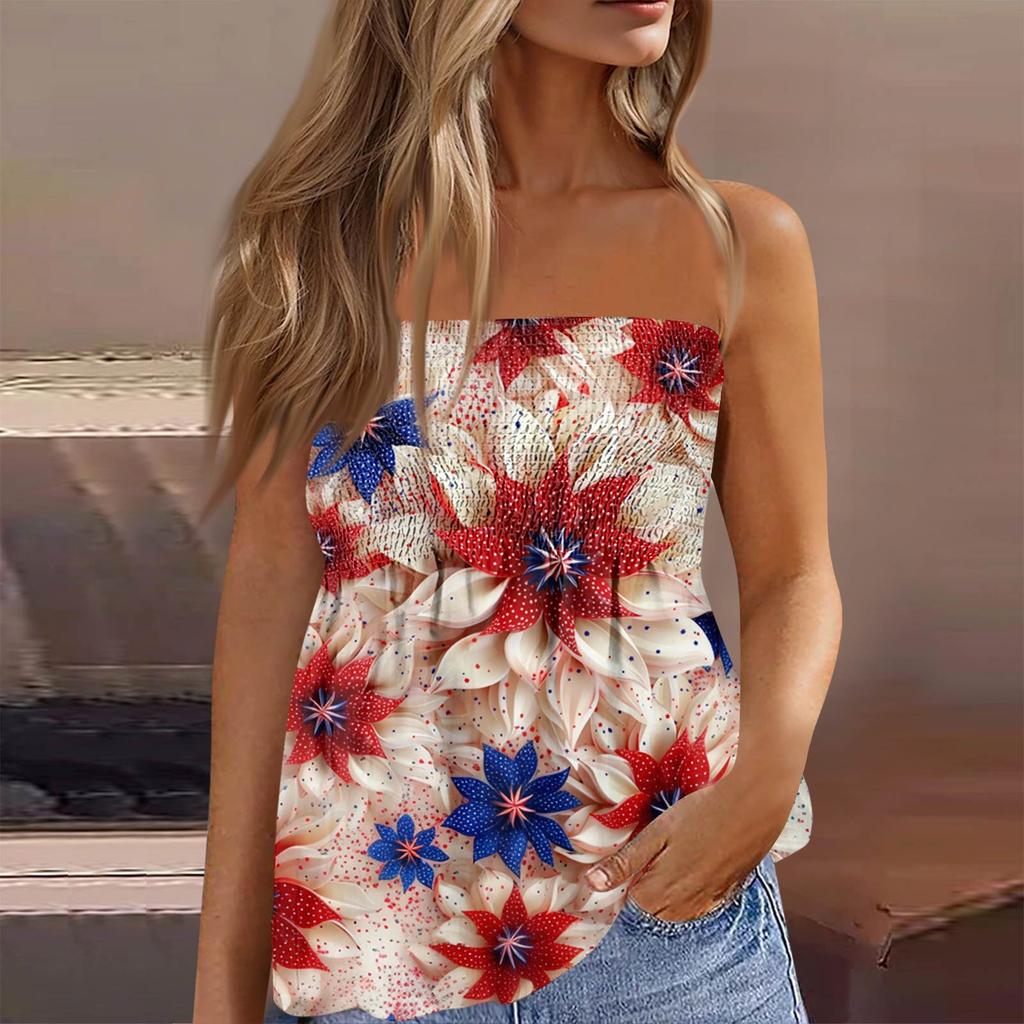 Summer Tube Tops For Women,Cute Sexy Off Shoulder Print Sleeveless T-Shirt