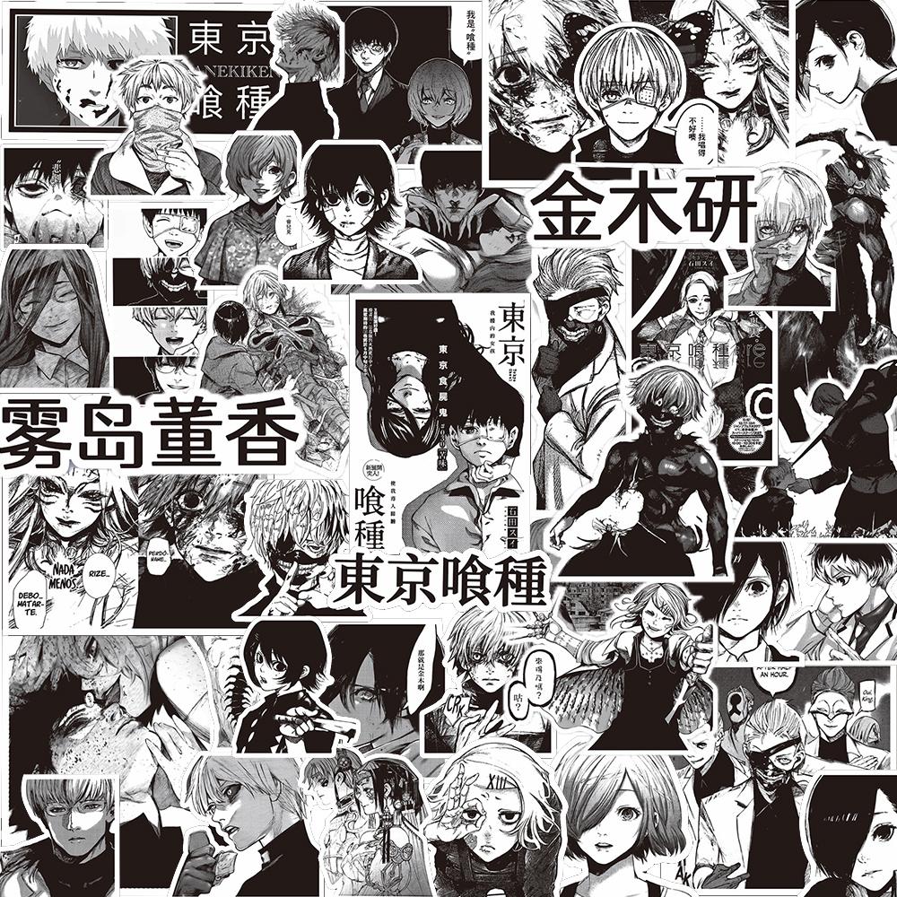 70Pcs Black White Anime Tokyo Ghoul Stickers Kaneki Ken Cartoon Sticker Water Bottle Phone Notebook Cool Decals Decoration
