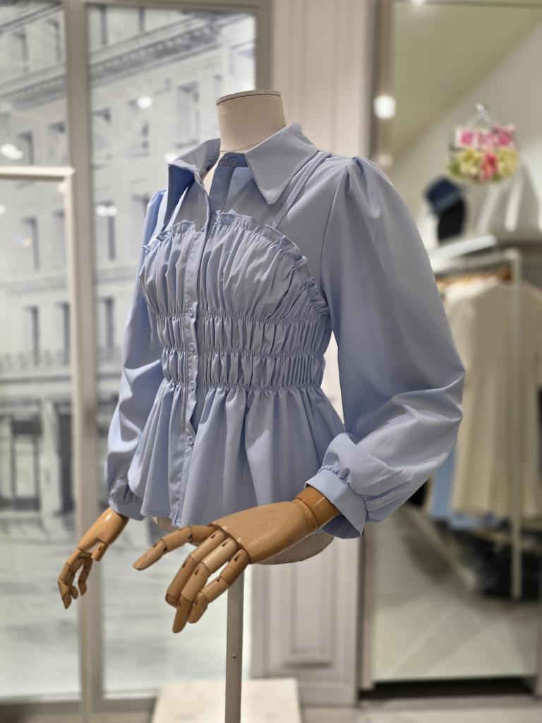 Satin Smoking Banding Long Sleeve Blouse S261k258