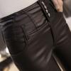 [Not broken skin] Korean autumn and winter PU coated leather pants women's thickened and velvet large size outer wear thin black pants