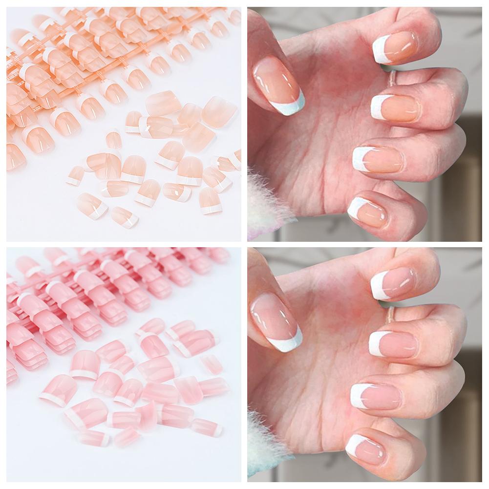 New French Style Fake Nails With White Edges And Pink Patches Wearing Nail Minimalist Nail High Q3V2