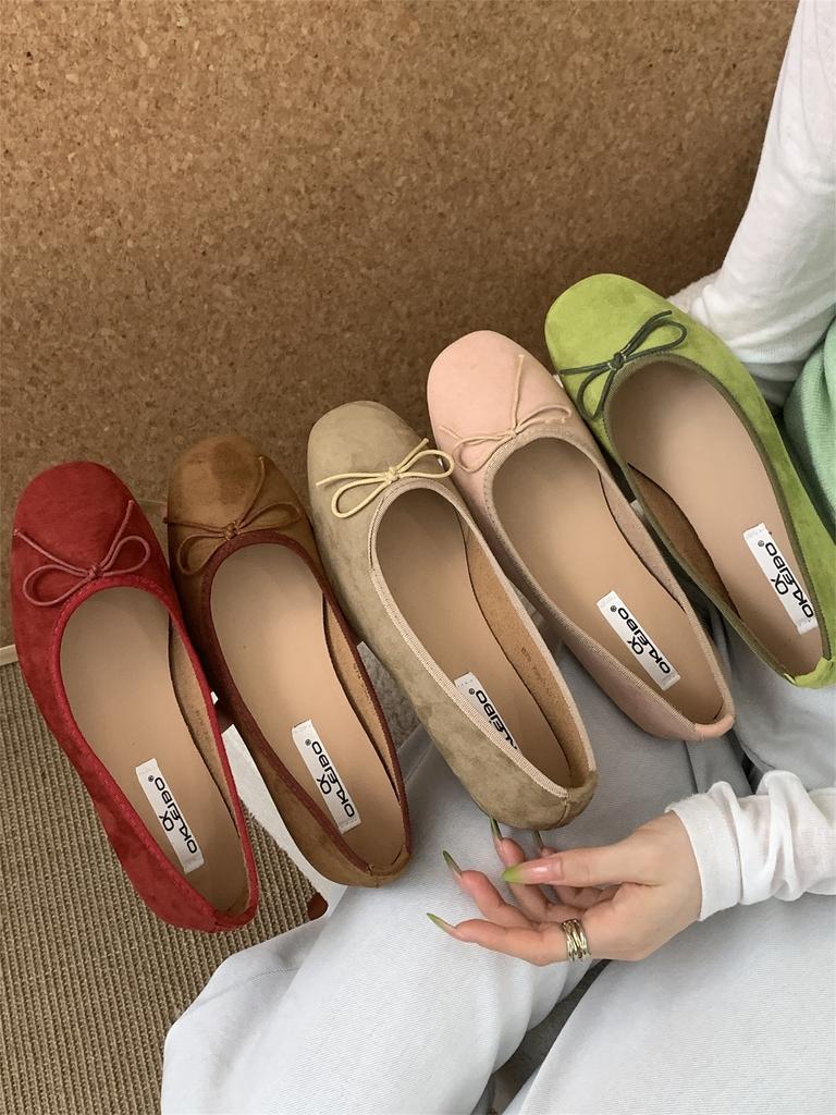 Korean version of small single shoes flat-soled soft-soled retro grandma shoes 2025 new bow-tie shallow mouth French ladyshoes