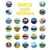 New 50 Pictures of Mainland Landscape Aesthetic Cartoon Graffiti Round Stickers Creative DIY Suitcase Mobile Phone Stickers