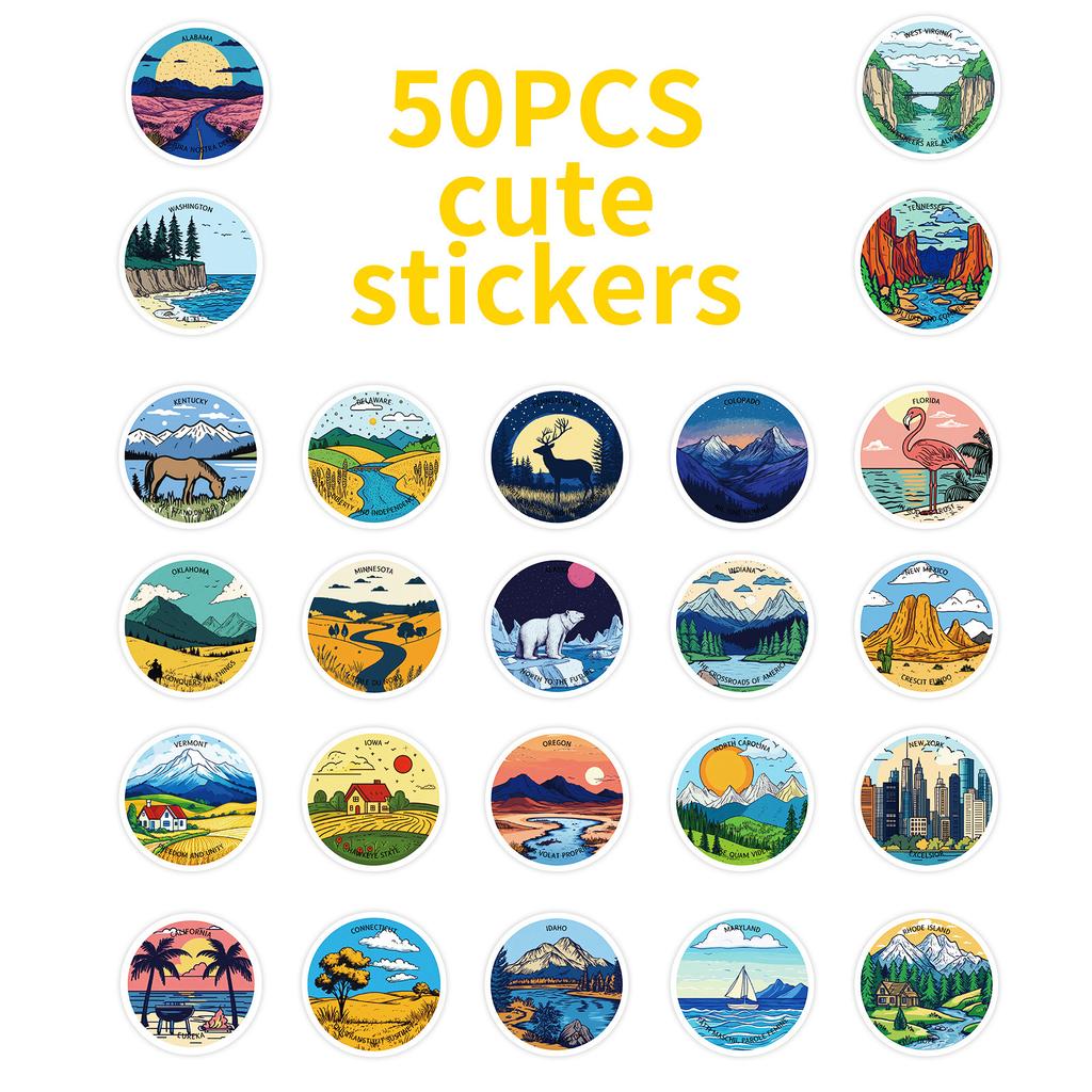 New 50 Pictures of Mainland Landscape Aesthetic Cartoon Graffiti Round Stickers Creative DIY Suitcase Mobile Phone Stickers