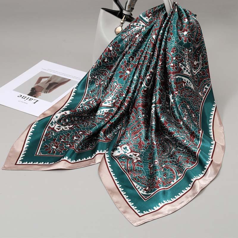 90x90cm Square Shawls Satin Neck Scarf For Women Fashion Print Floral Head Hijab Scarves Female Silk Feel Neckerchief Headband