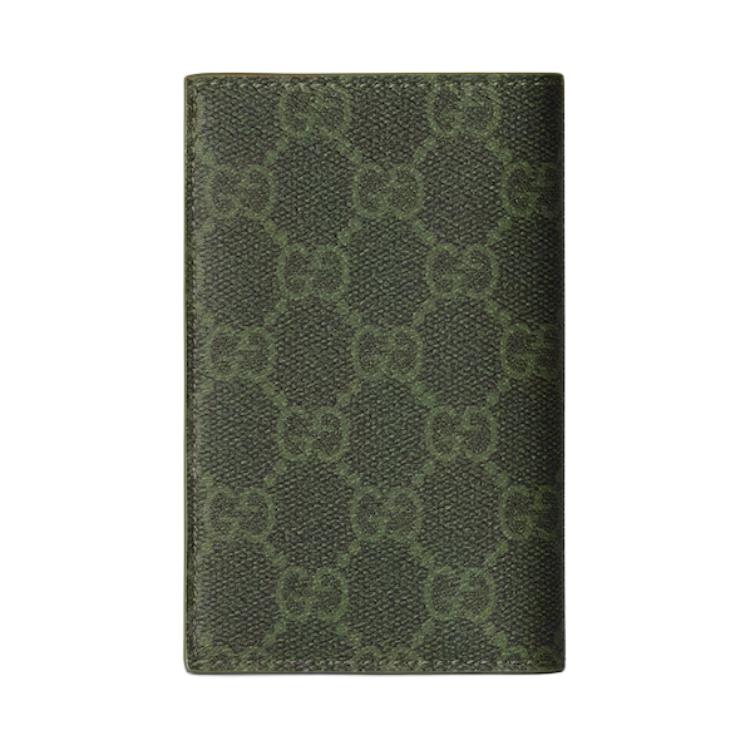 Gucci GG Monogram Ceramic Effect Logo Detail Double Fold Design Coated Canvas Card Holder Men Card Holder Forest-Green 768249-FAFBE-8491