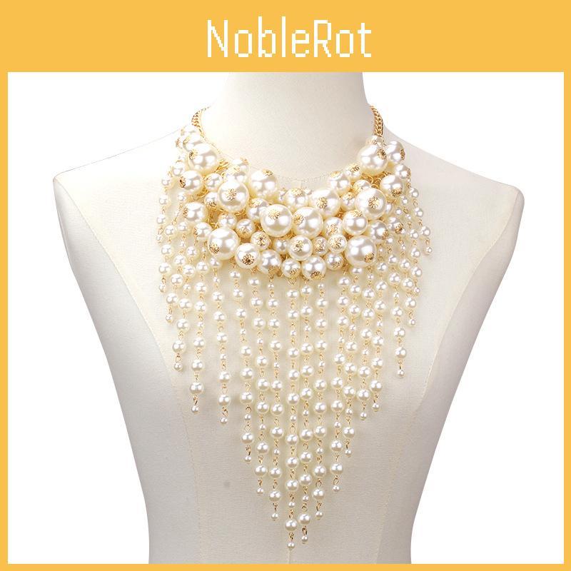 Geometric Alloy Necklace For Women With Faux Pearl Tassels Fashion Jewelry For Spring