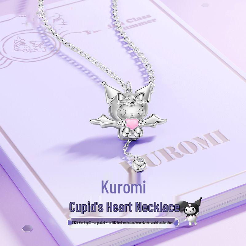 Sanrio Kuromi Náhrdelník Srdce Kupida Postříbřený - Roztomilý Kreslený Dárek pro Ženy a Přítelkyně