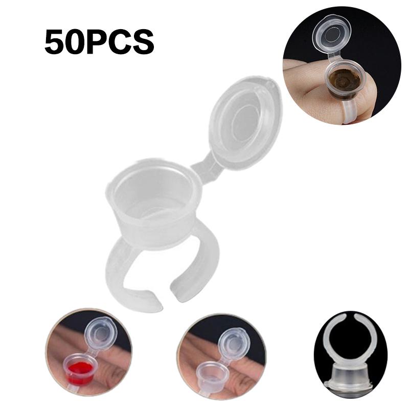 

50 шт., чашки для колец с чернилами для татуировок, одноразовые принадлежности для перманентного макияжа, бровей, губ, аксессуары для инструментов для микроблейдинга, колпачки для чашек с пигментами белый