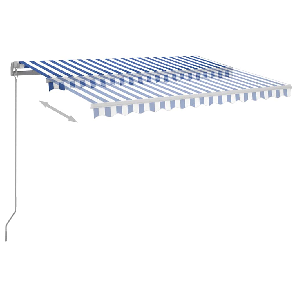 Manual Retractable Awning with LED Lights 300 X 250 Cm Blue and White