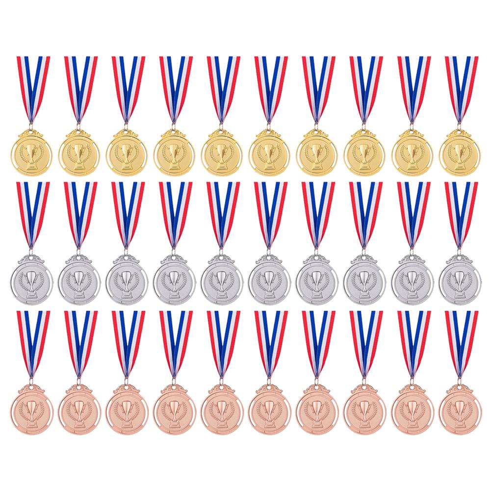 30pcs 2inch 1st 2nd 3rd Prize Medal with Neck Ribbon Gold Silver Bronze Prize Round Metal Medal for Kids School Sports Meeting