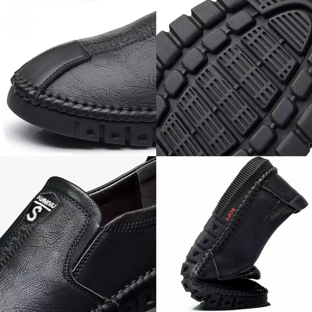 2025 New Men Leather Shoes Soft Sole Casual Shoes Comfortable Business Flats Man Lightweight Work Shoes Slip-on Driving Shoe