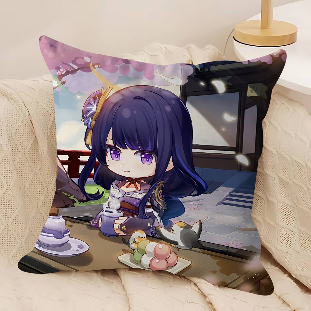 

G-Genshin Impact Raiden Shogun Maple Design Cushion Cover Happy Autumn Harvest Decor Holiday Decorati Pillow Cover 12x12Inch