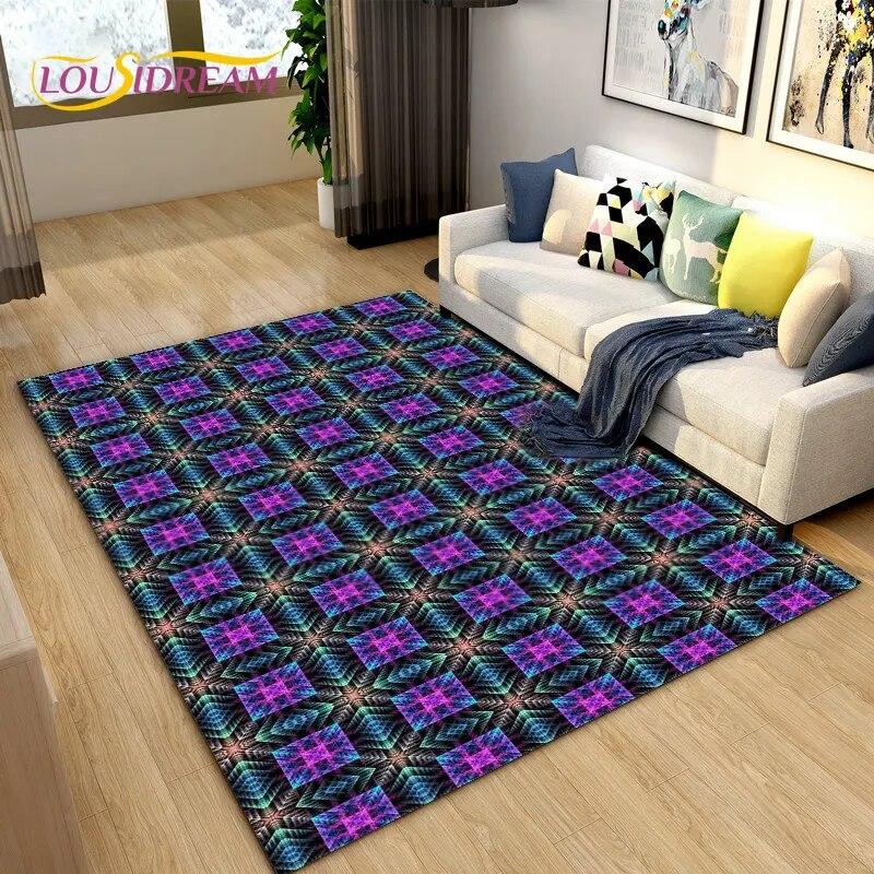 3D Geometric Lattice Pattern Area Rug,Carpet Rug for Living Room Bedroom Sofa Decoration,Kitchen Bath Doormat Non-slip Floor Mat