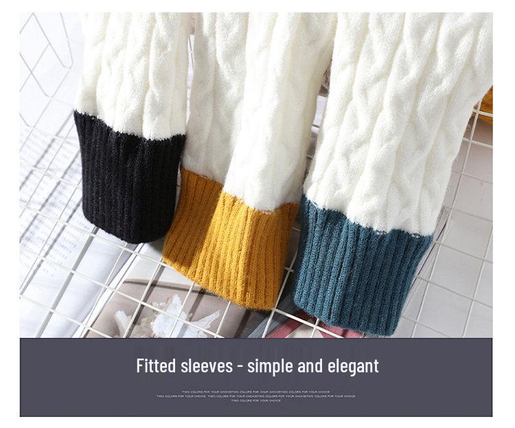 Men's Trendy High Collar Color Block Knit Pullover Sweater for Spring and Autumn