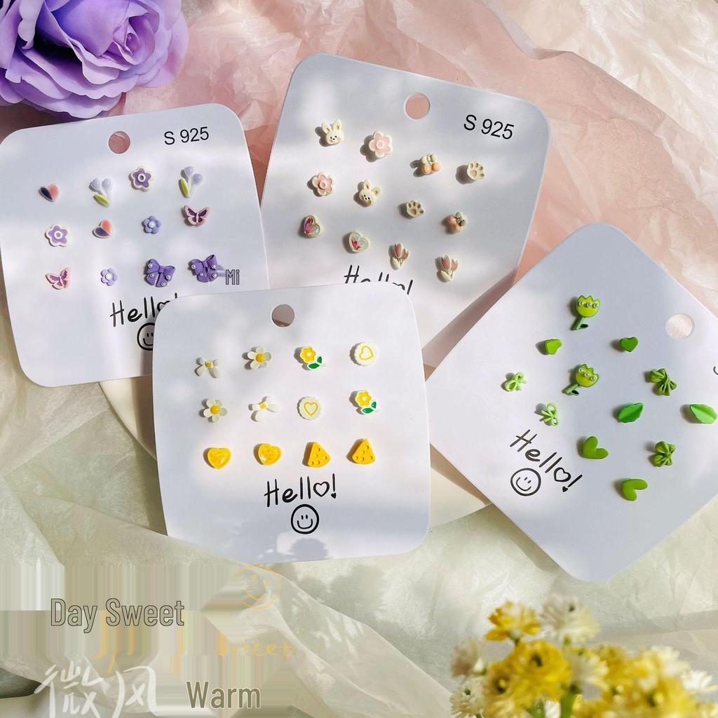 Spring/Summer Heart Flower Stud Earrings: Small, Sweet, High-End Design with Silver Needle for Women