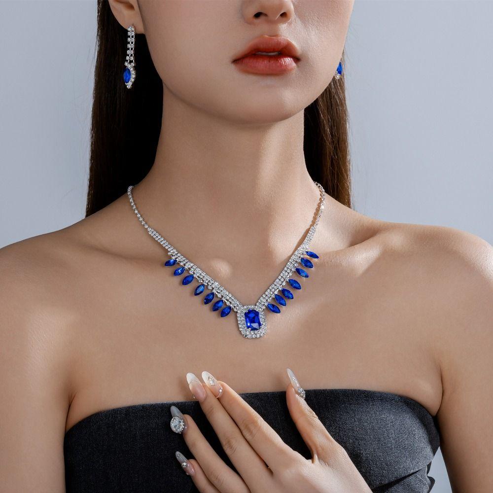 Exquisite Earrings Shining Necklace Bridal Rhinestone Jewelry Set Women