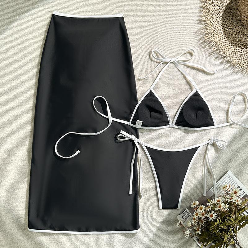 Sexy 3 Pieces Bikini Set Micro Bikini Women Swimsuit Female Swimwear Long Skirt Bikini Set Bathing Suit Beachwear Cover Up