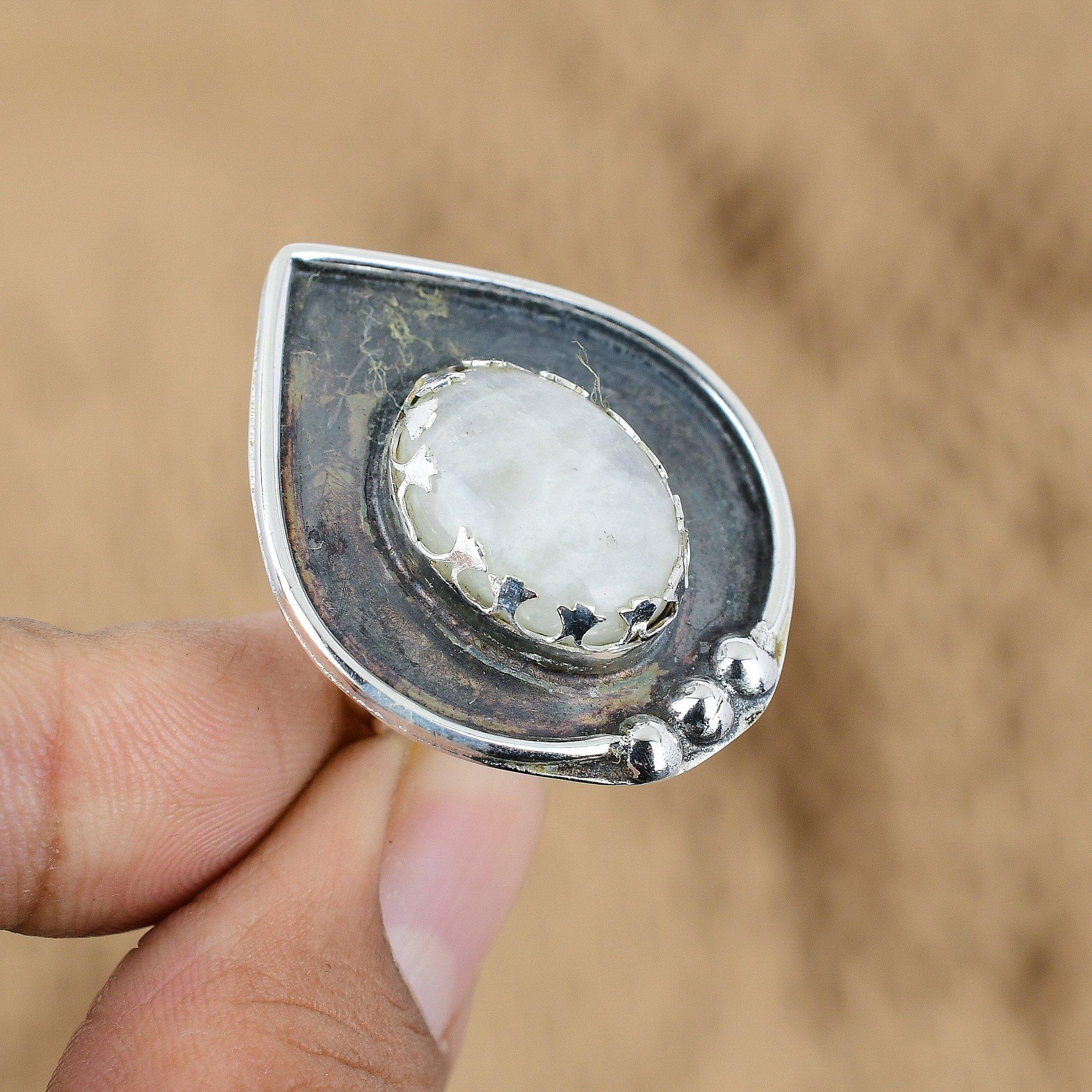 

Oval Natural Rainbow Moonstone Handmade Crown Chakra New Ring Sterling Silver Yes