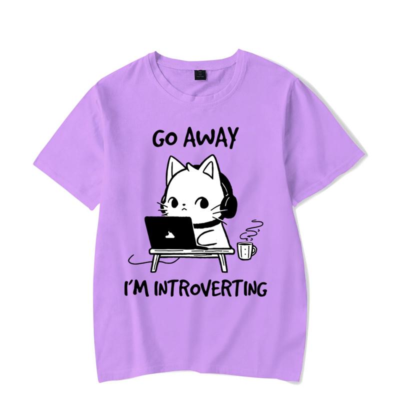 Go Away I’m Introverting Graphic T Shirts Funny Cat Gamer Gaming Tshirt Tops Fashion Harajuku T-shirts Women Men Tees
