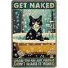 Metal Wall Poster Naked Cat 8x12 Inch Bathroom Decor Funny Tin Sign