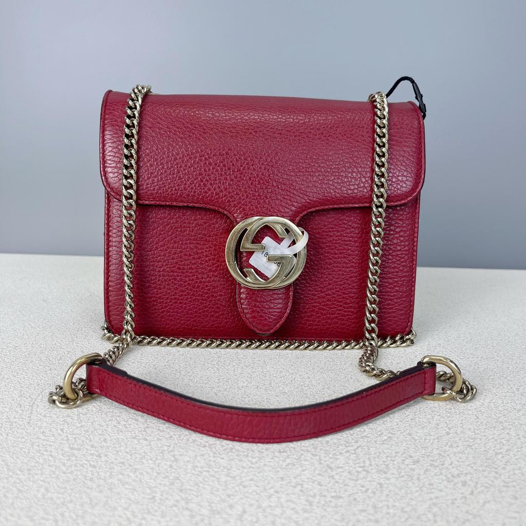 [Pre-Owned] Gold Double G Chain Shoulder Strap Crossbody Accordion Bag - Excellent #1UAE834