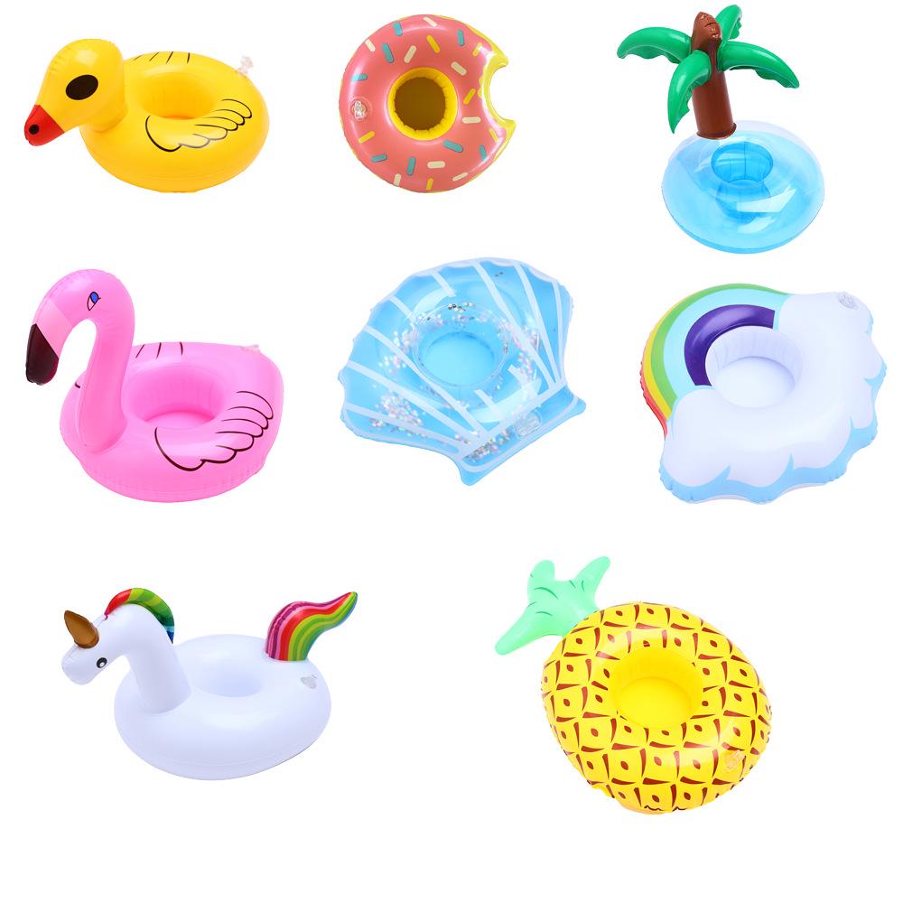 Available: Inflatable Cup Holders - Flamingo, Donut, Lemon, Watermelon, Pineapple, Crab, and Heart.