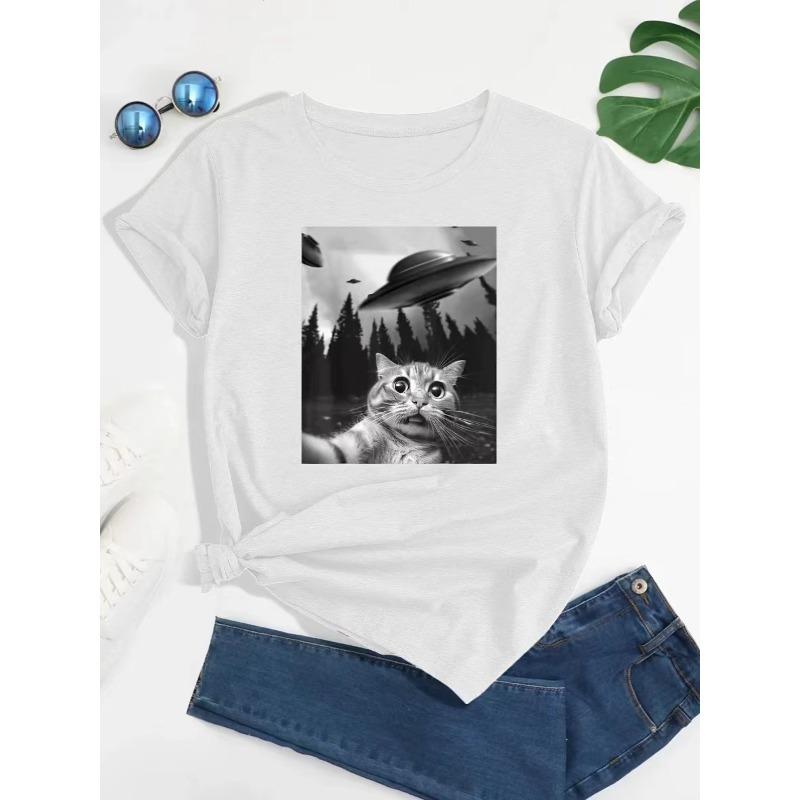 Nové mimozemské kotě Letní pánské dámské tričko Jaro a podzim Pár Osobnost Trend Volný Ležérní Top s krátkým rukávem