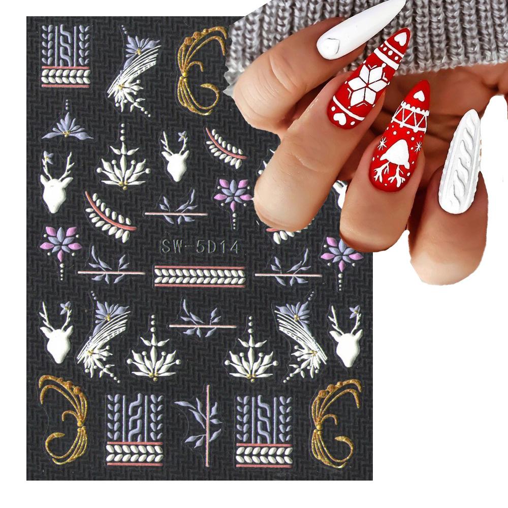 5D Embossed Christmas Nail Art Stickers New Year Red Santa Claus Tree Penguins Snowman Winter Sliders Girl Manicure Decals NK-1*