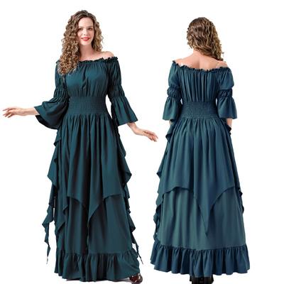 Απόκριες νέο μεσαιωνικό ρετρό ζωνάρι υπέροχο φόρεμα με πολύχρωμα μανίκια κέρατο