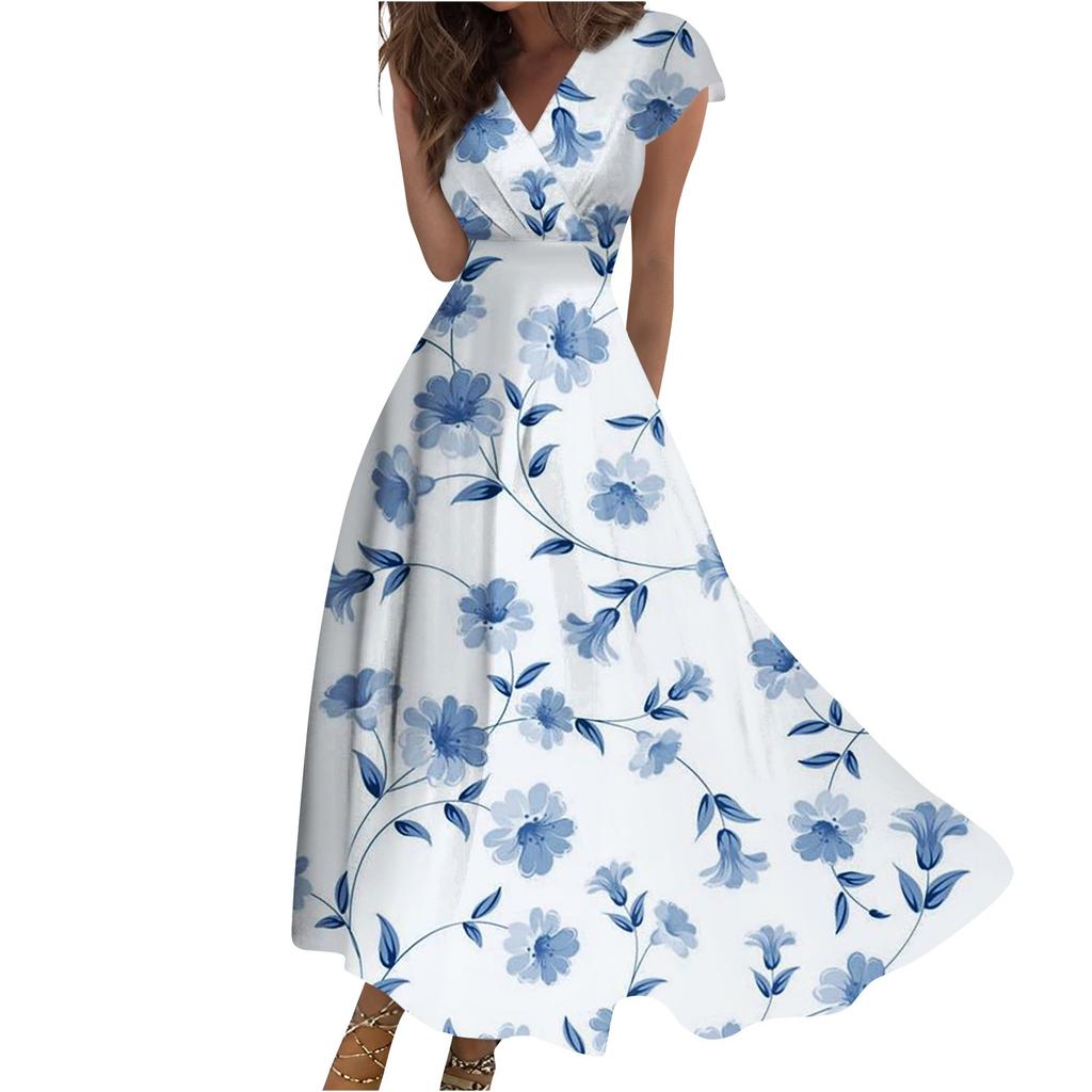 Women's Long Dress Maxi Dress Casual Dress Chiffon Dresses Swing Dress Color Casual Mature Outdoor Daily Date Ruffled Short Sleeve V-neck Dress