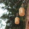 Waterproof Solar Lantern Warm Light Solar Powered Woven Landscape Chandelier Retro Style Pendant Lights Imitation Bamboo Lantern