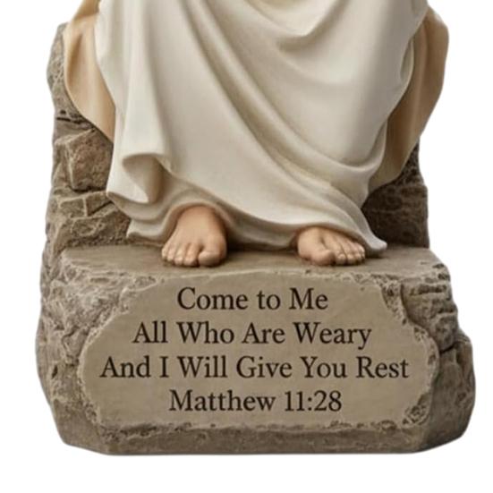 Jesus Open Arm Blessing Statue with Bible Verse Base Resin Christian Figurine Inspirational Religious Sculpture for Desk Mantel Prayer Room