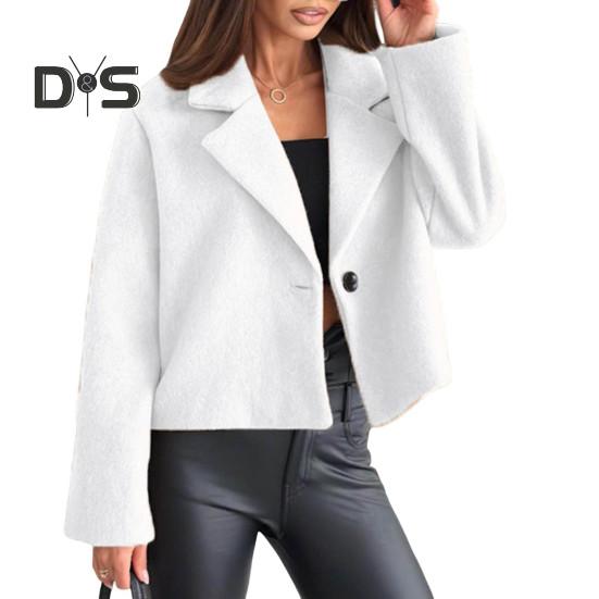 

Женская шерстяная куртка с отложным воротником, однотонная, с застежкой на одну пуговицу, пальто свободного покроя, короткое, с длинными рукавами, для поездок на работу, свиданий, весна, осень, зима L белый
