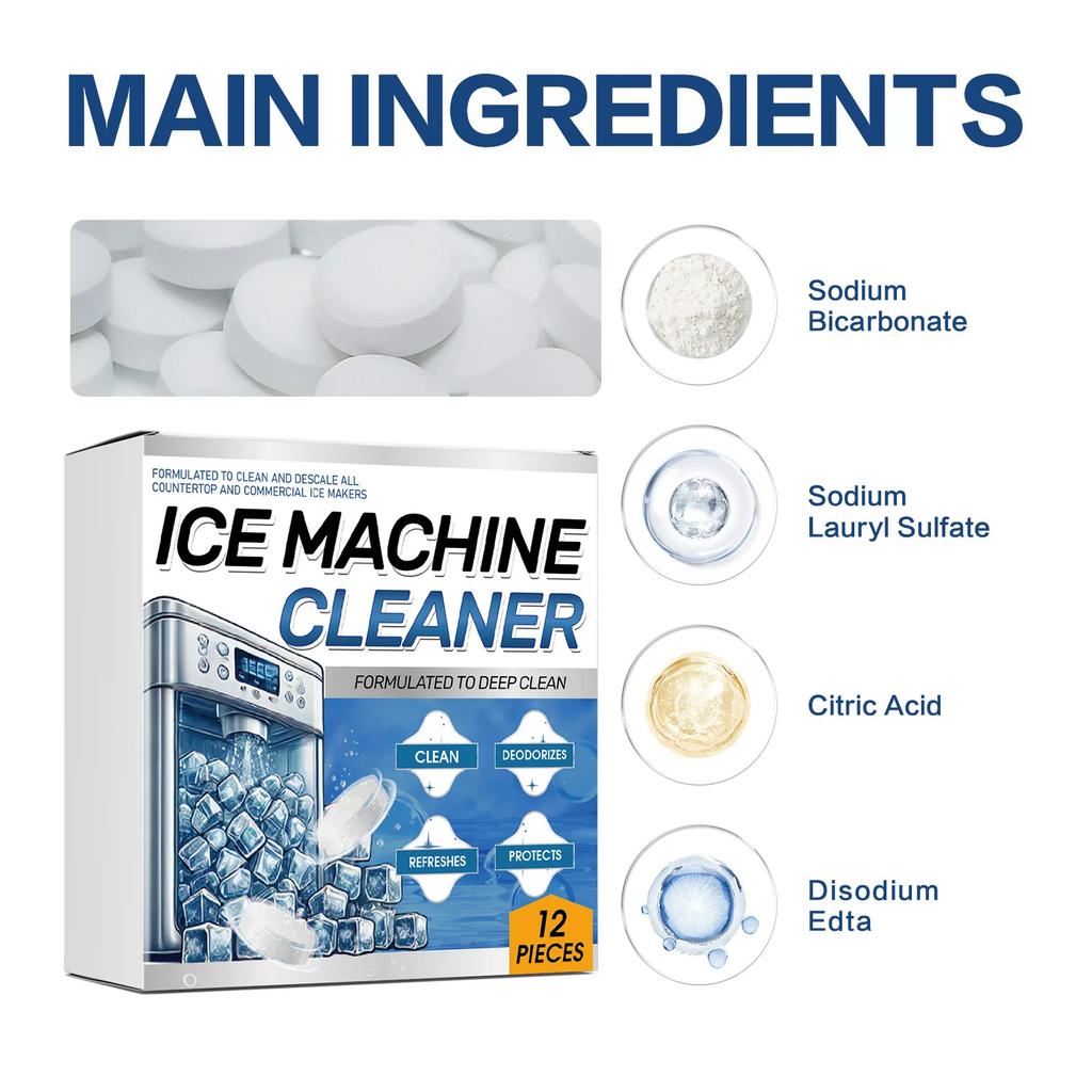 12-24 Piezas Limpiador Descalcificador para Máquina de Hielo Pastillas Efervescentes de Limpieza Para Descalcificar Desodorizar Prolongar la Vida Útil de la Máquina de Hielo