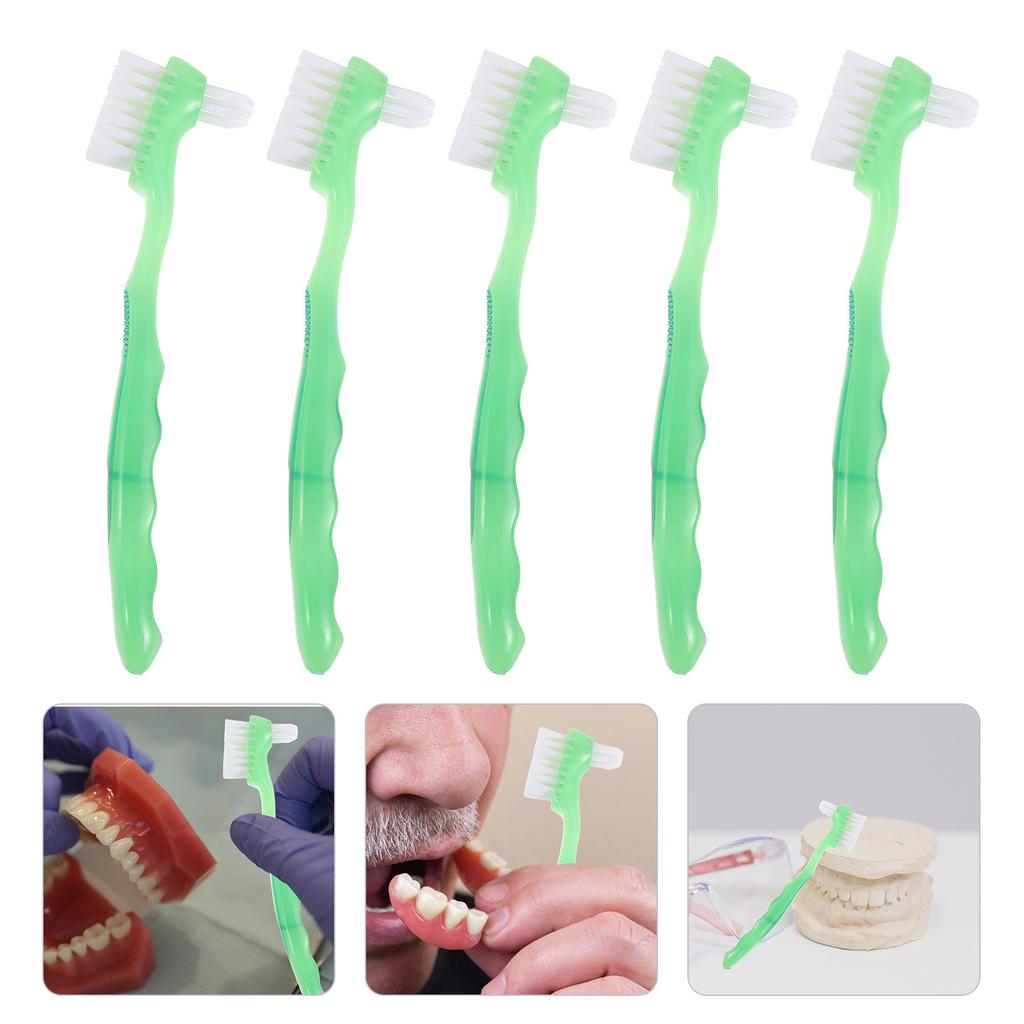 6Pcs Denture Toothbrush for False Teeth Dual-Ended Soft Bristles Ergonomic Handle Elderly Dental Care Deep Clean Oral Cleaning