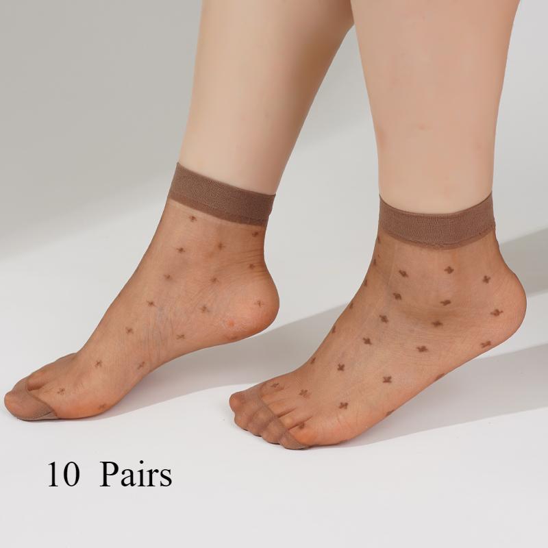 10 paia di calzini sexy elastici setosi trasparenti sottili calze corte calzini casual da donna tinta unita