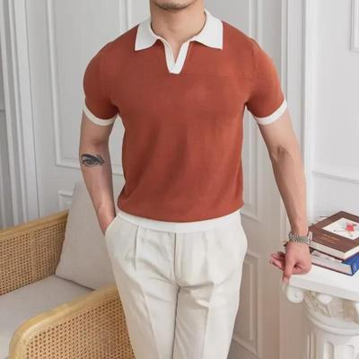2023 Men's Trendy Japanese Printed Polo Shirt - Solid Color, Short Sleeves