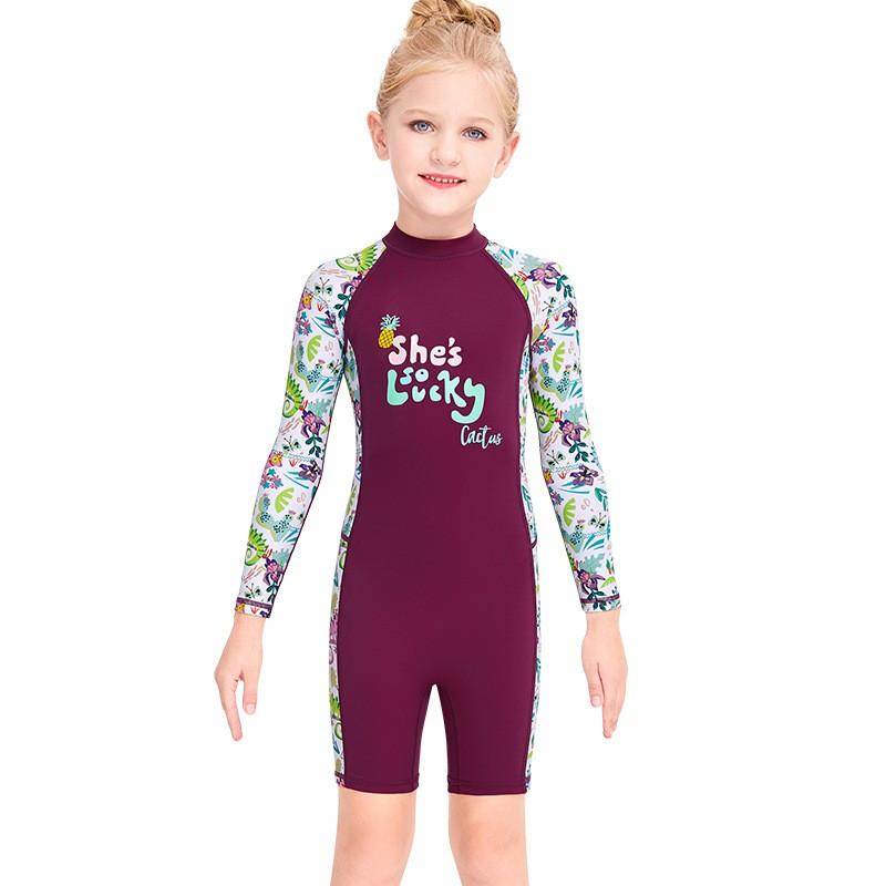 Girls 'swimsuit Children's One-piece Swimsuit Long-sleeved Sunscreen Quick-drying Baby Small Middle Children Snorkeling Surfing Jellyfish Clothes