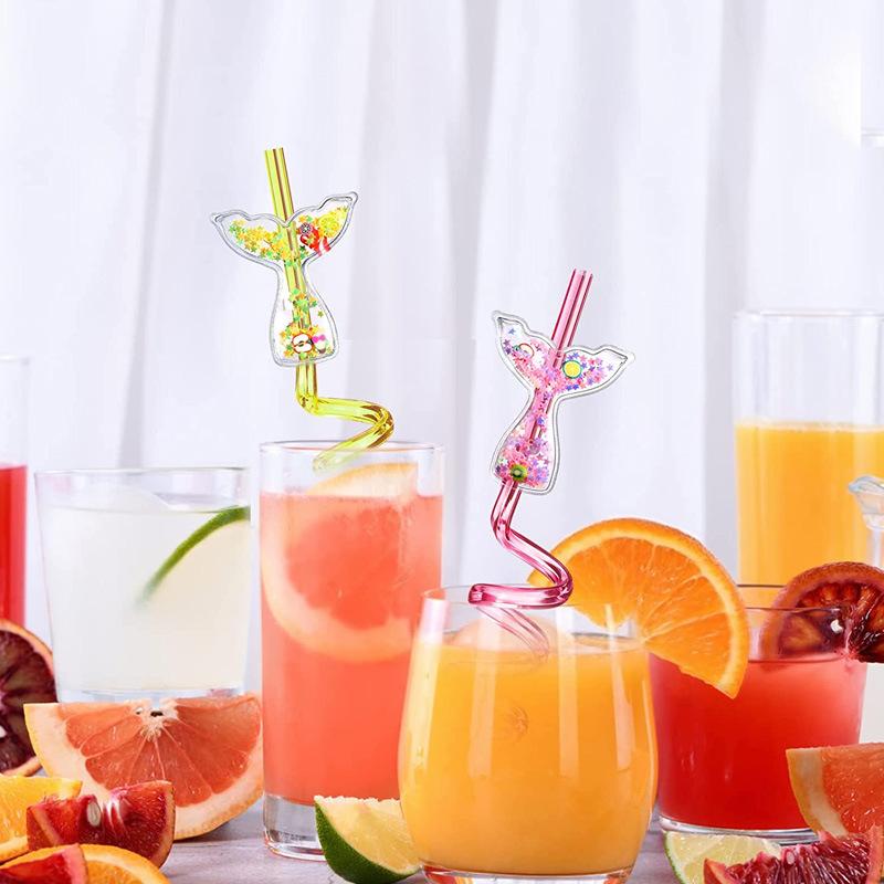 2Pcs Mermaid Theme Party Mermaid Tail Straw Gift Sparkling Straw Birthday Party Summer Pool Party Supplies