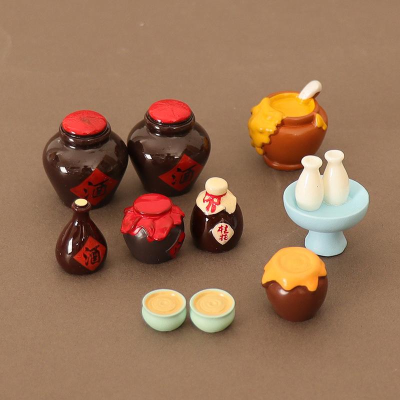 1 Set 1/6 1/12 Dollhouse Miniature Food And Game Simulation Low Table Square Table Wine Jar Wine Bowl Sake Model