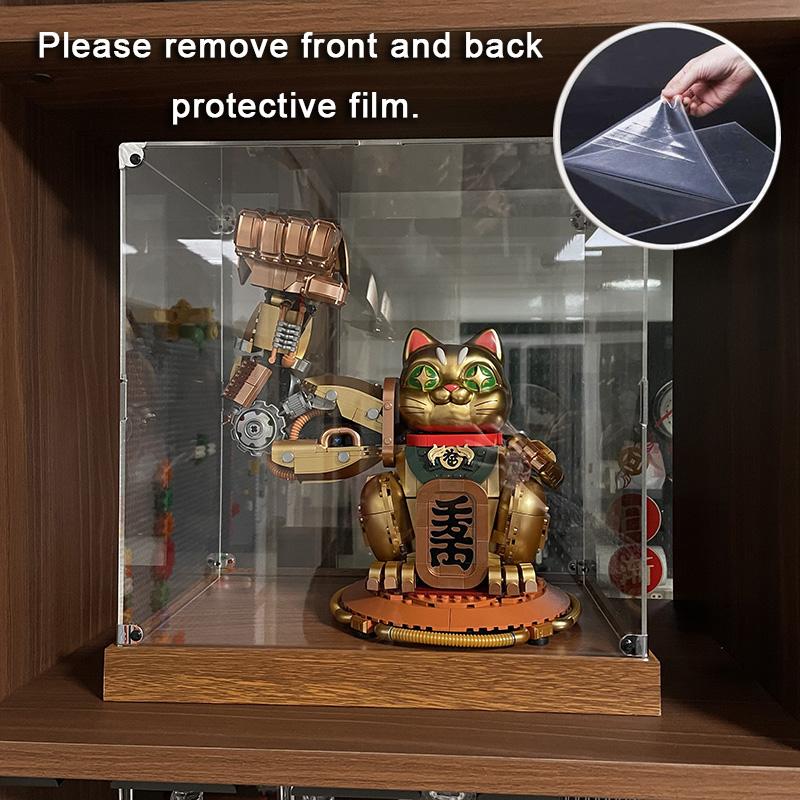 Wooden Bottom Storage Box Window Acrylic Toy Gundam Building Block Box Glue-Free Dust Cover