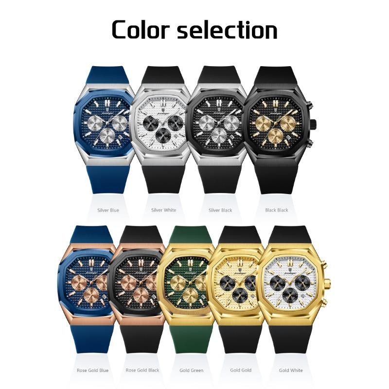 POEDAGAR Functional Watch for Men Date Chronograph Luminous Waterproof Silicone Classic Male Watch Quartz Original Watches